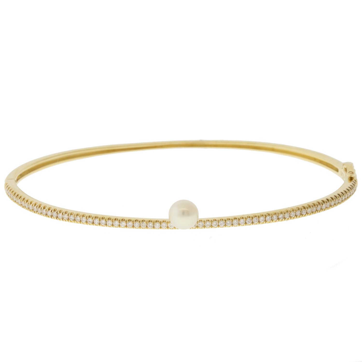 Mizuki: Bracelet, 14kt, one row diamond and freshwater pearl cuff, .4ct