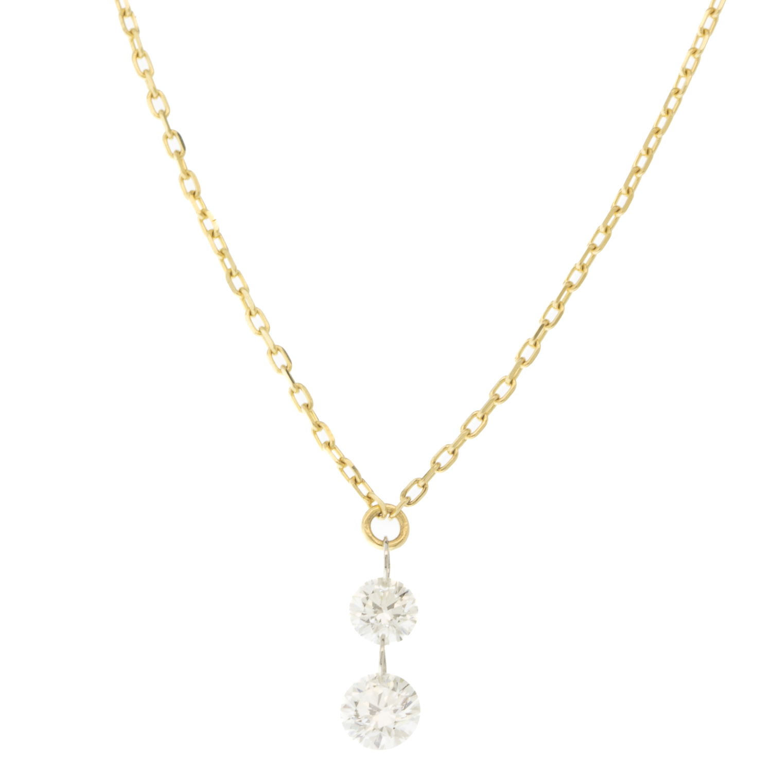 Mizuki: 14K Necklace, Chain double diamond drop, .21ct, 16"