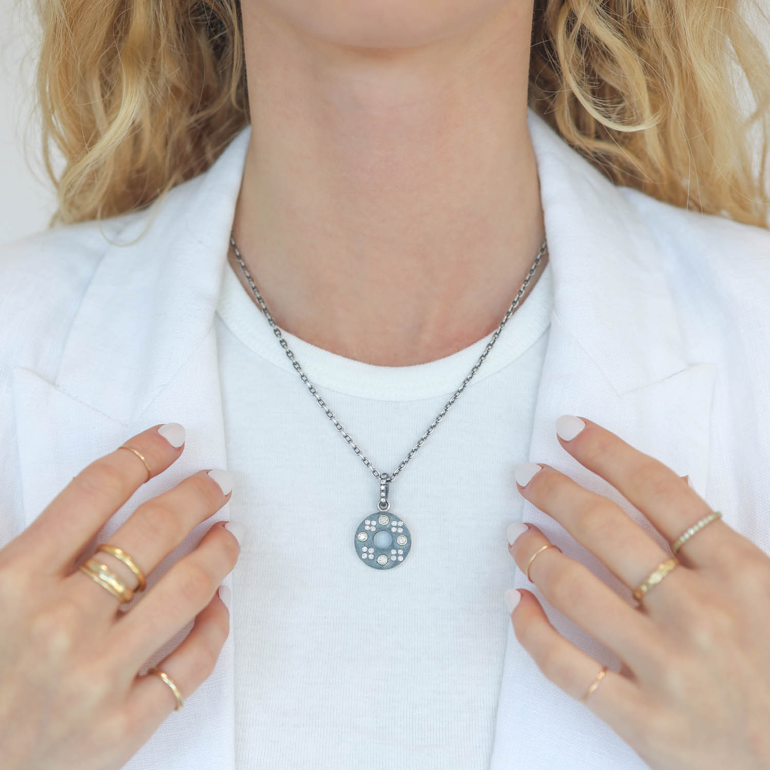 Rene Escobar Trunk Show: PENDANT IN SILVER YELLOW GOLD AND DIAMOND 0.62CT 8.60 GR TOTAL 8.60SS 2GR 18K