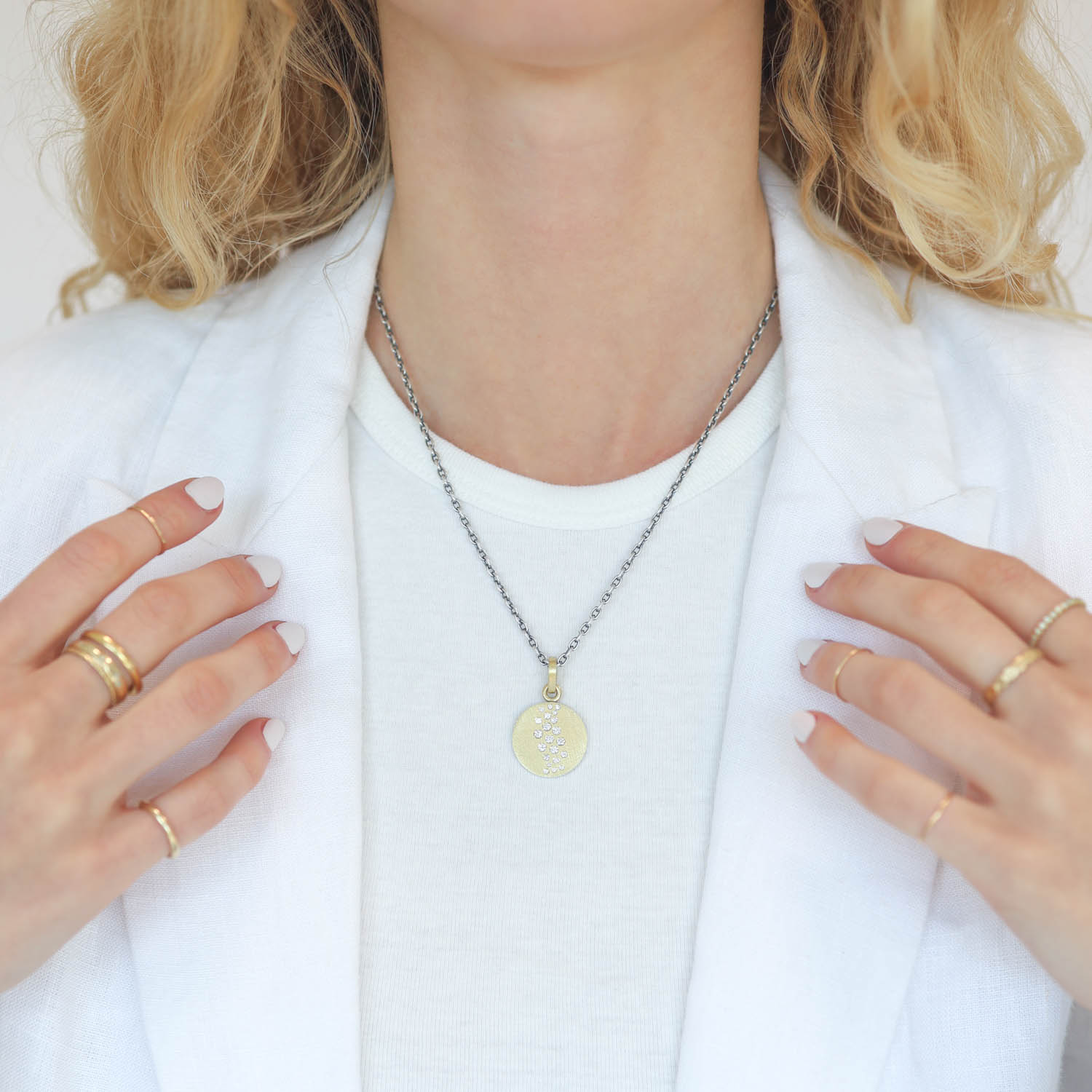 Rene Escobar Trunk Show:PENDANT IN YELLOW GOLD SILVER AND DIAMOND 0.50CT 8.80 GR TOTAL 4.80 SS 4 GR 18K