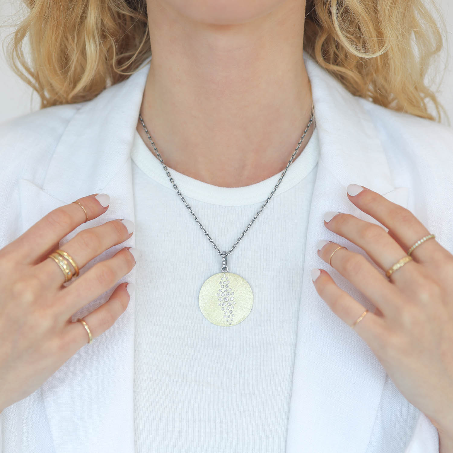 Rene Escobar Trunk Show: PENDANT IN YELLOW GOLD SILVER AND DIAMOND 1.25CT 23.6 GR TOTAL 15.6 SS 8 GR 18K