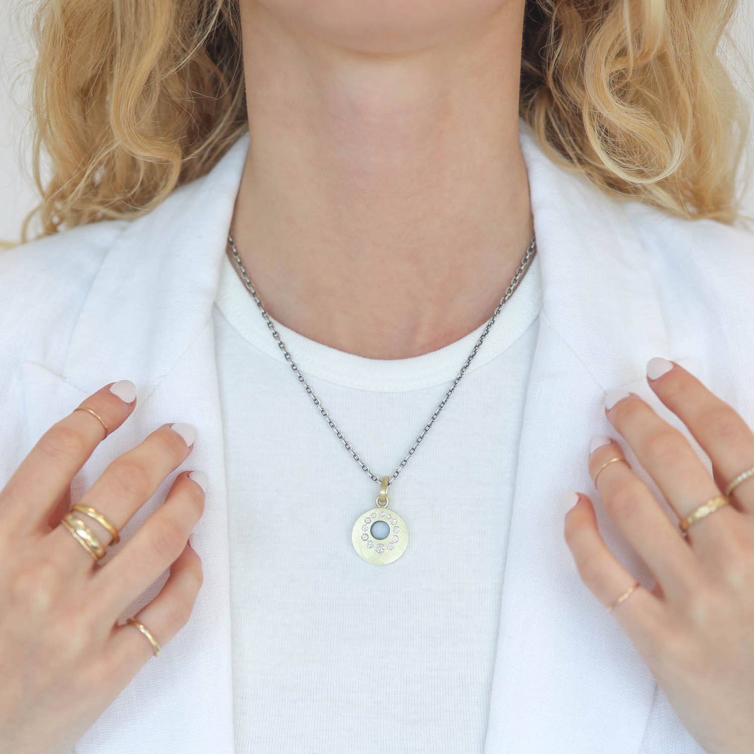 Rene Escobar Trunk Show: PENDANT IN YELLOW GOLD SILVER AND DIAMOND 0.60CT 10.30GR TOTAL 6.30SS 4GR 18K