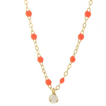 gigiCLOZEAU: Classic Gigi supreme 1 DI necklace, coral, 18k yg, 16.5"