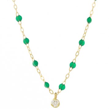 gigiCLOZEAU: Classic Gigi supreme 1 DI necklace, emerald, 18k yg, 16.5"