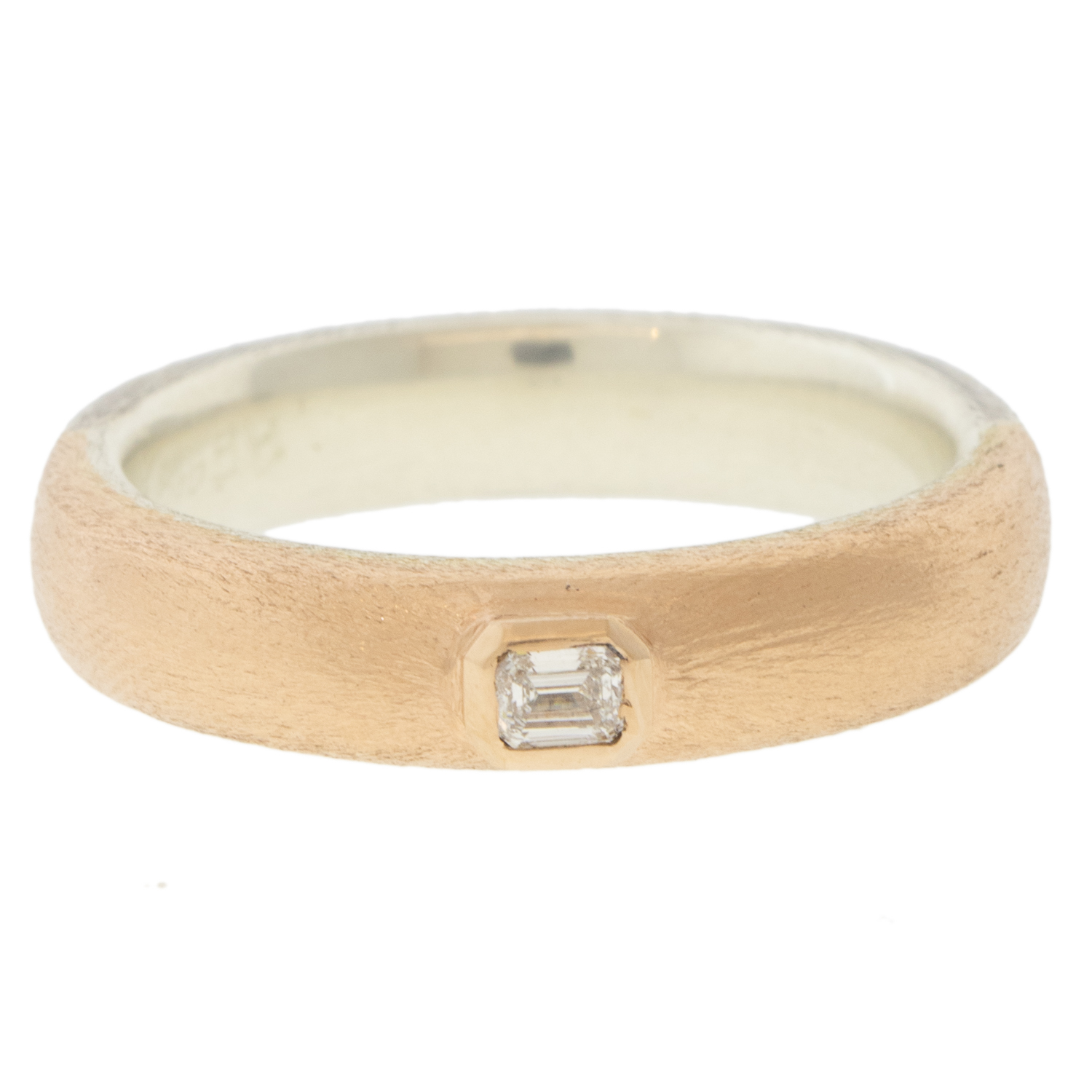 Rene Escobar Trunk show:RING IN SILVER 18K RG AND EMERALD CUT DIA 0.08CT 6.1GR TOTAL 3.1SS 3GR18K