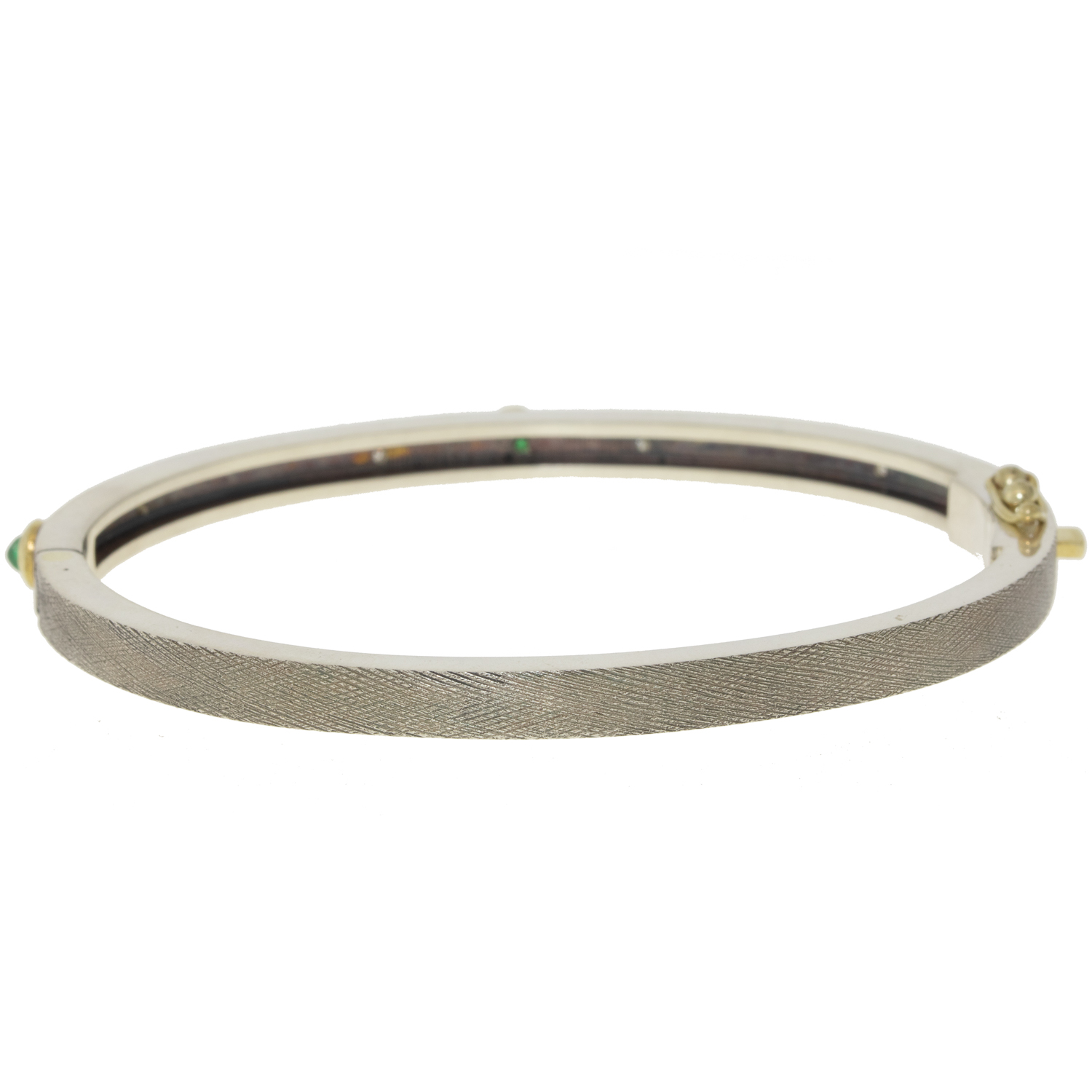 Rene Escobar Trunk show:BANGLE 4MM IN SILVER 18K YG 1.14CT EMERALD AND 0.30CT DIAMOND