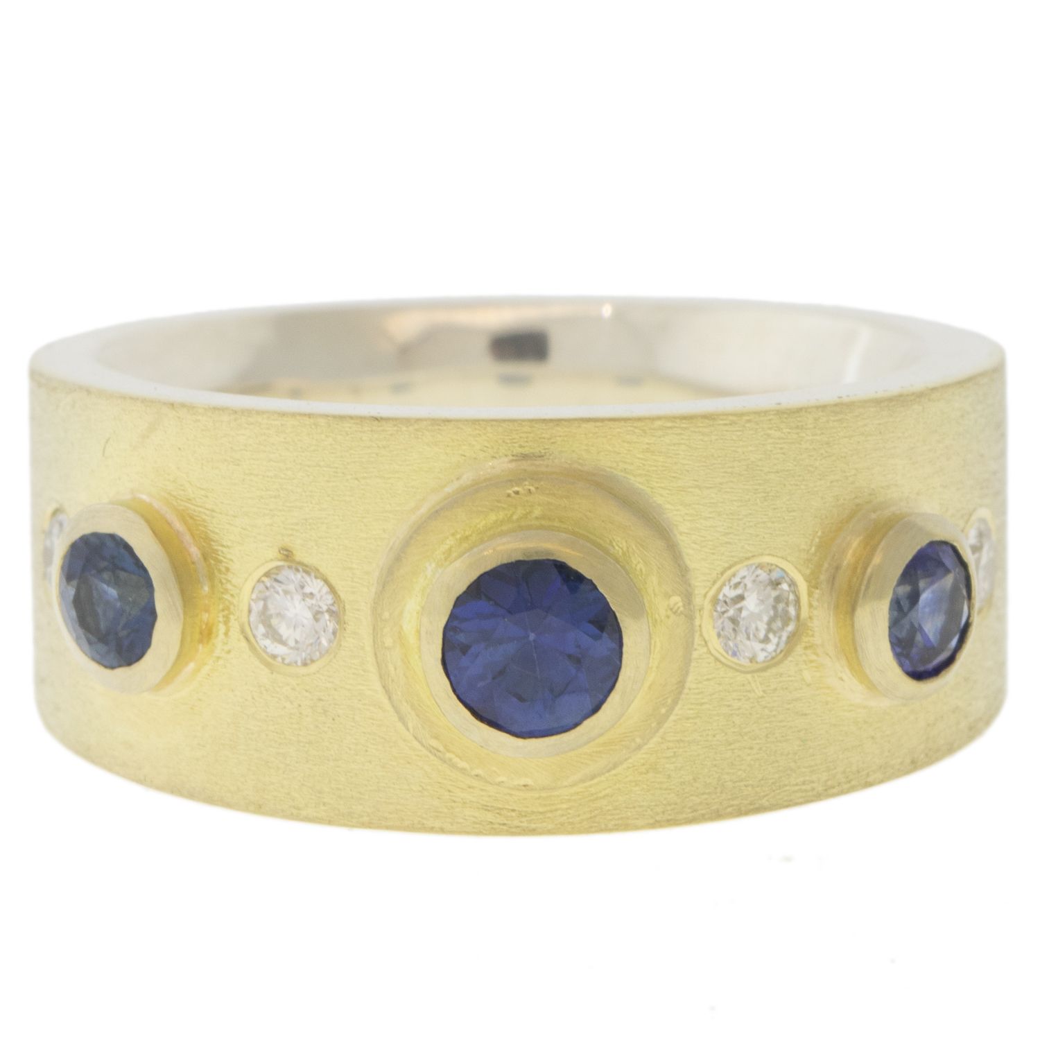 Rene Escobar Trunk show:RING IN SILVER 18K YG SAPPHIRE AND DIA 0.90CT SAPH 0.25CT DIA 14.7GR TOTAL 8SS 6.7GR 18K