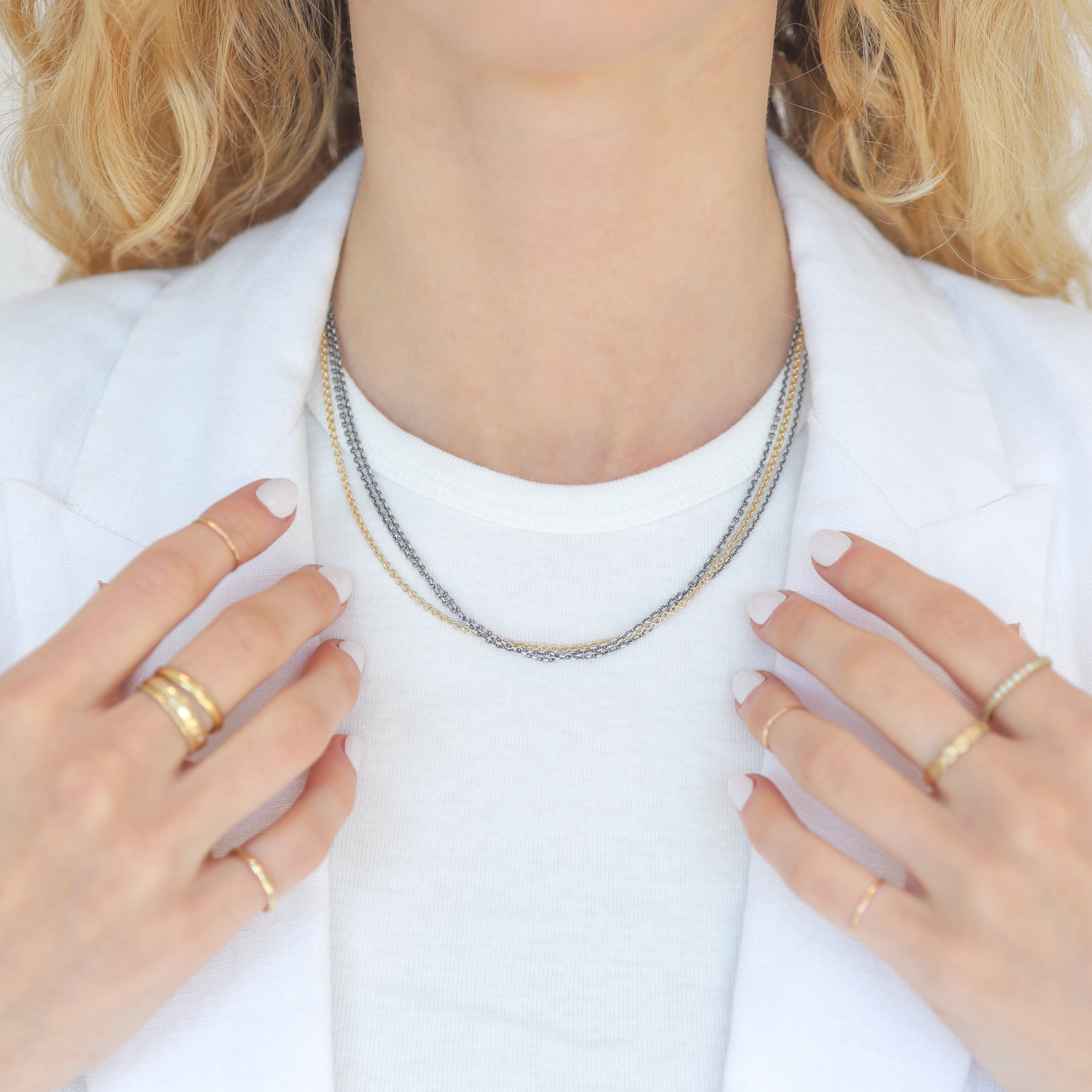 Rene Escobar Trunk Show:LUCIA YELLOW GOLD TOGGLE,TRIPLE CHAIN,18K SS,(I)