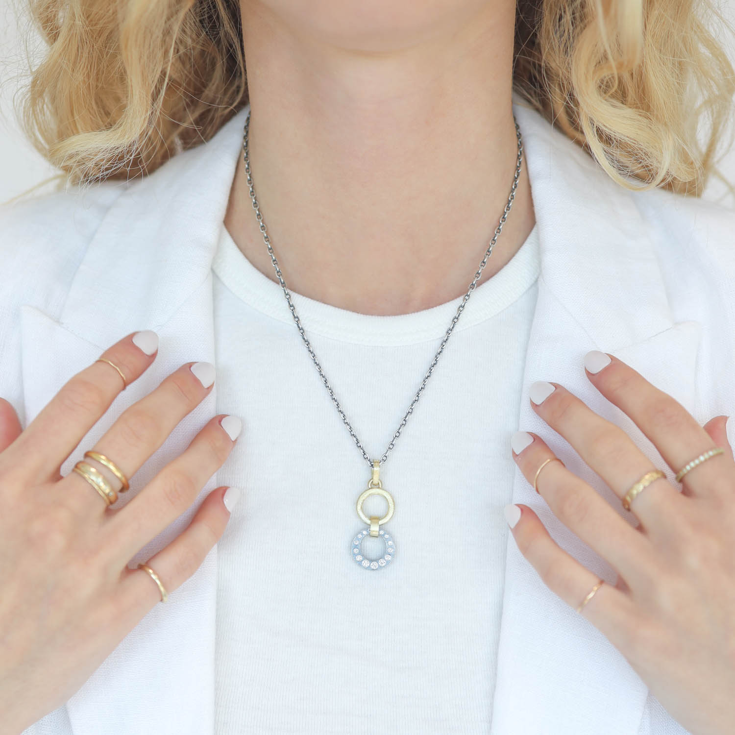 Rene Escobar Trunk Show: PENDANT IN YELLOW GOLD DIAMOND AND SILVER 0.45CT 8.80GR TOTAL - 3.5GR SS- 5.3GR 18K