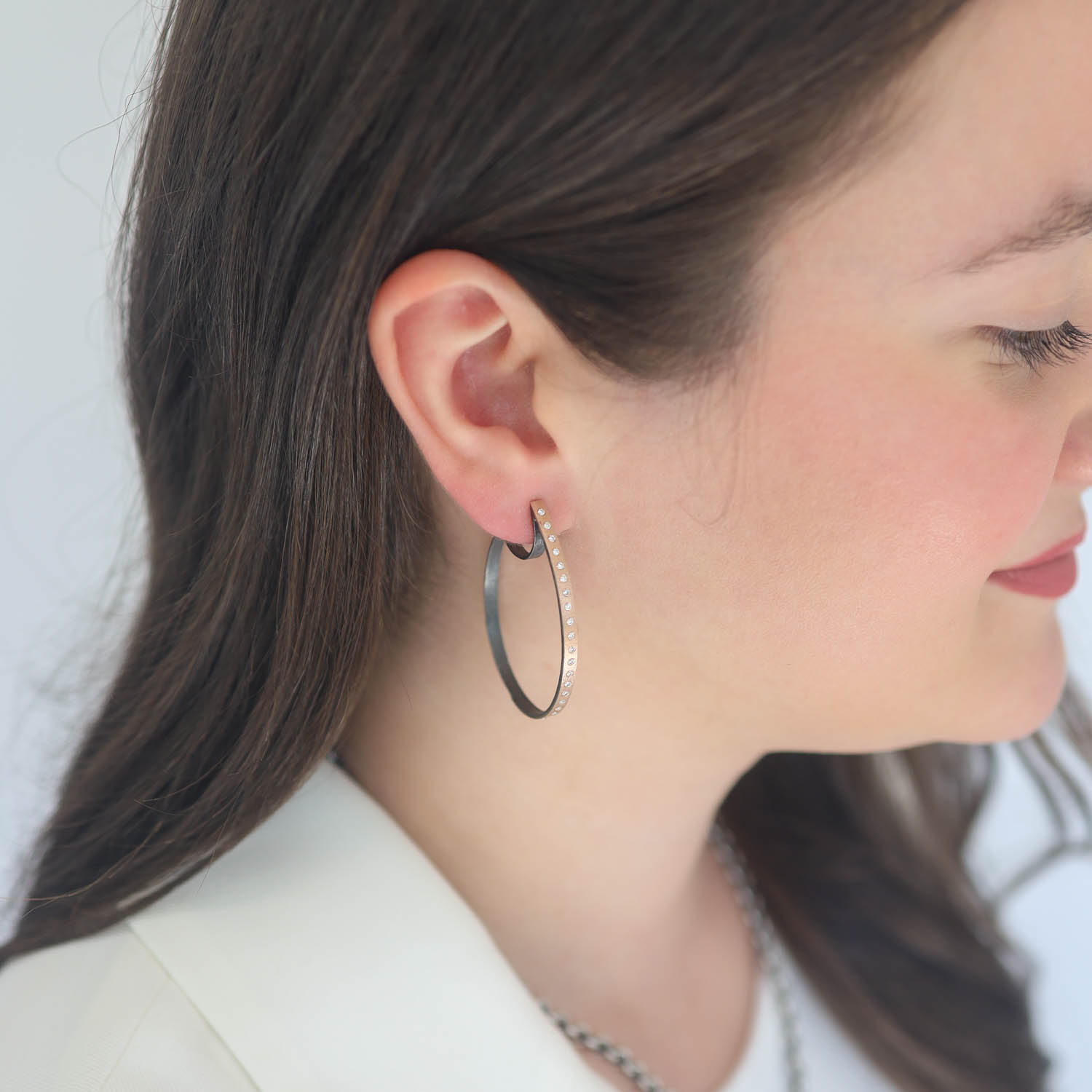 Rene Escobar Trunk Show:EARRINGS IN ROSE GOLD AND SILVER .80CT 8.90GR TOTAL - 3.5GR 18K 5.3 SS
