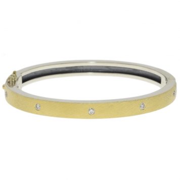 Rene Escobar :BANGLE 6MM IN SILVER 18K YG AND 0.25CT IN DIAMOND,Medium