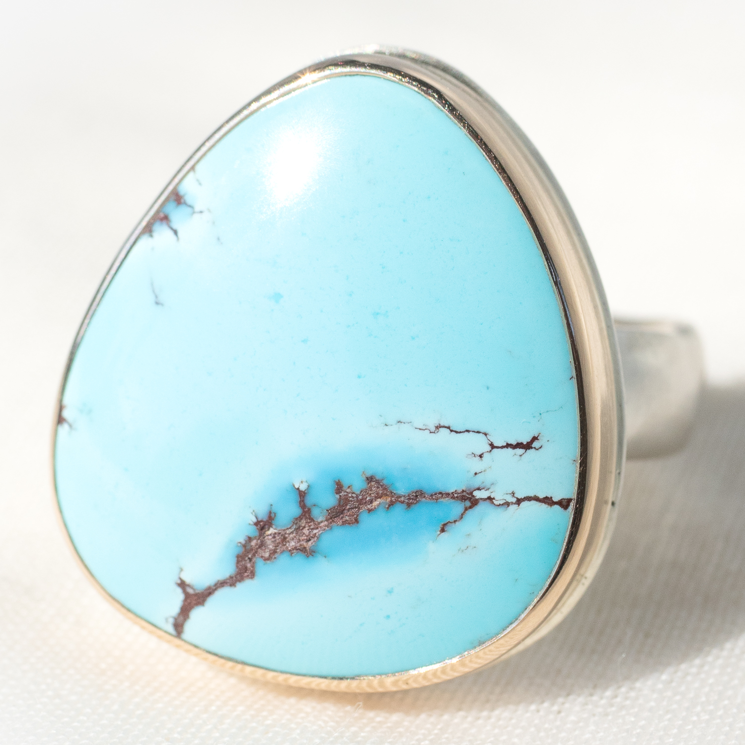 Jamie Joseph: Ring, SS, 14K Gold, Vertical Asymmetrical Kazakhstani Turq, Groovy Band
