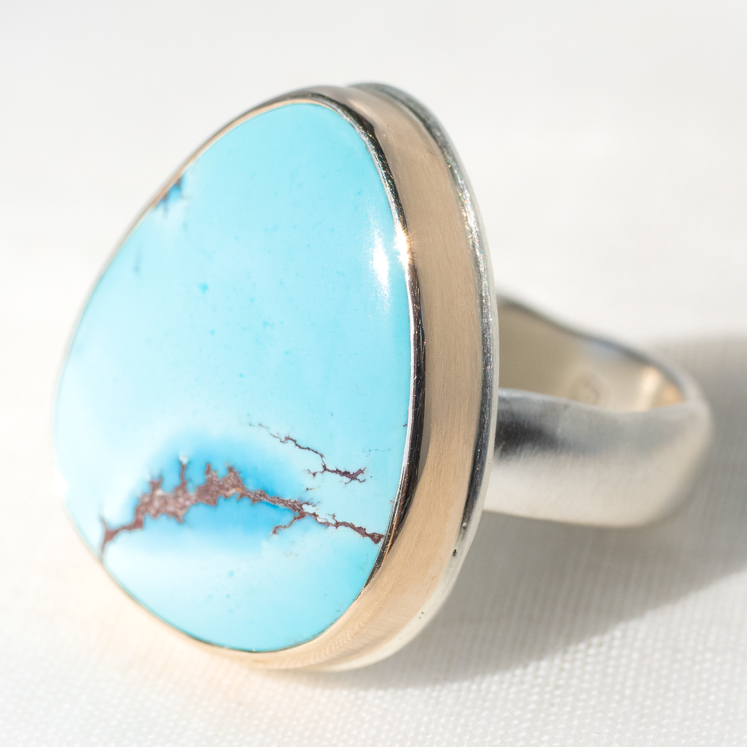 Jamie Joseph: Ring, SS, 14K Gold, Vertical Asymmetrical Kazakhstani Turq, Groovy Band