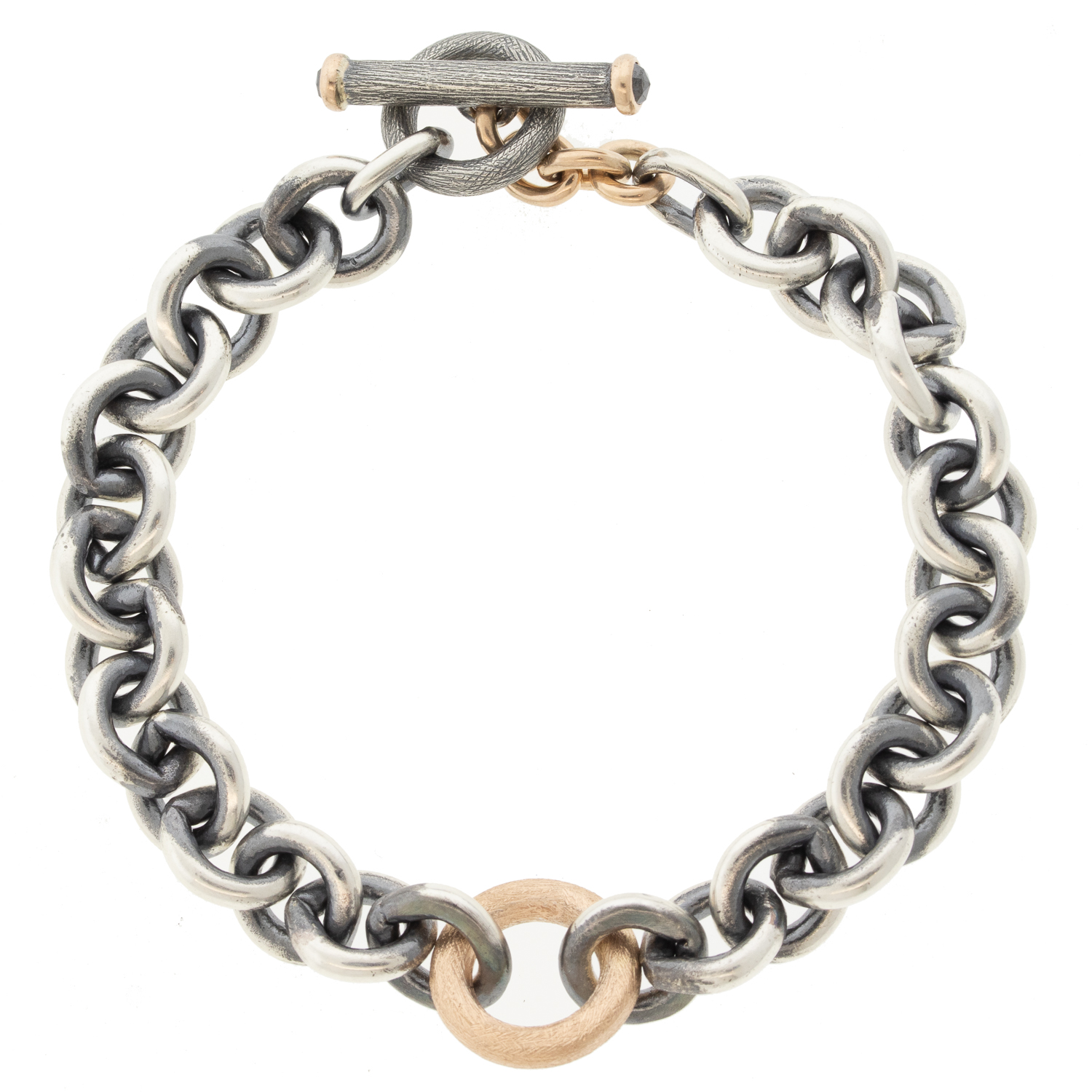 Rene Escobar Trunk show:BRACELET LINK IN SILVER 18K RG AND BK DIA 0.20CT