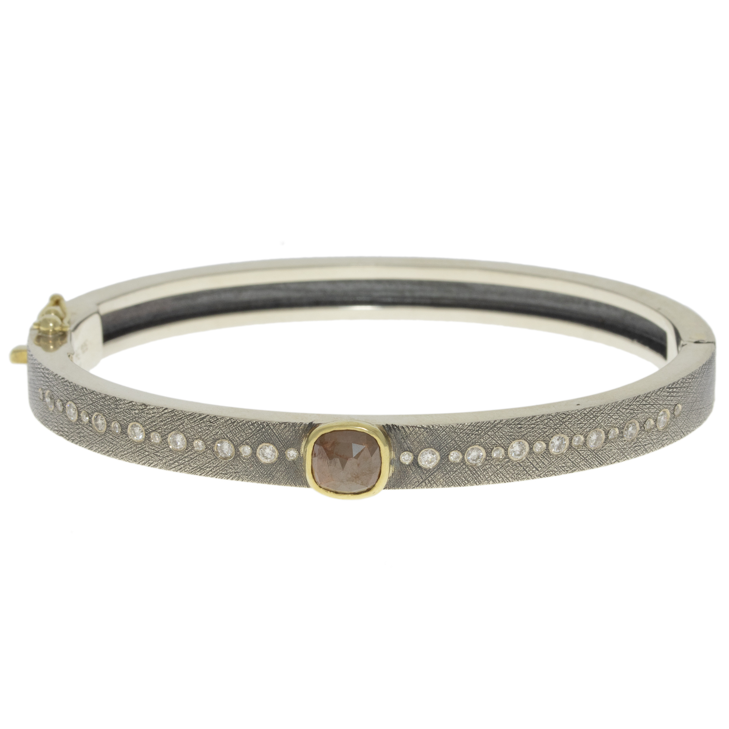 Rene Escobar Trunk show:BANGLE 6MM IN SILVER 18K YG 2CT ROSE CUT DIAMOND AND 0.24CT WHITE DIA