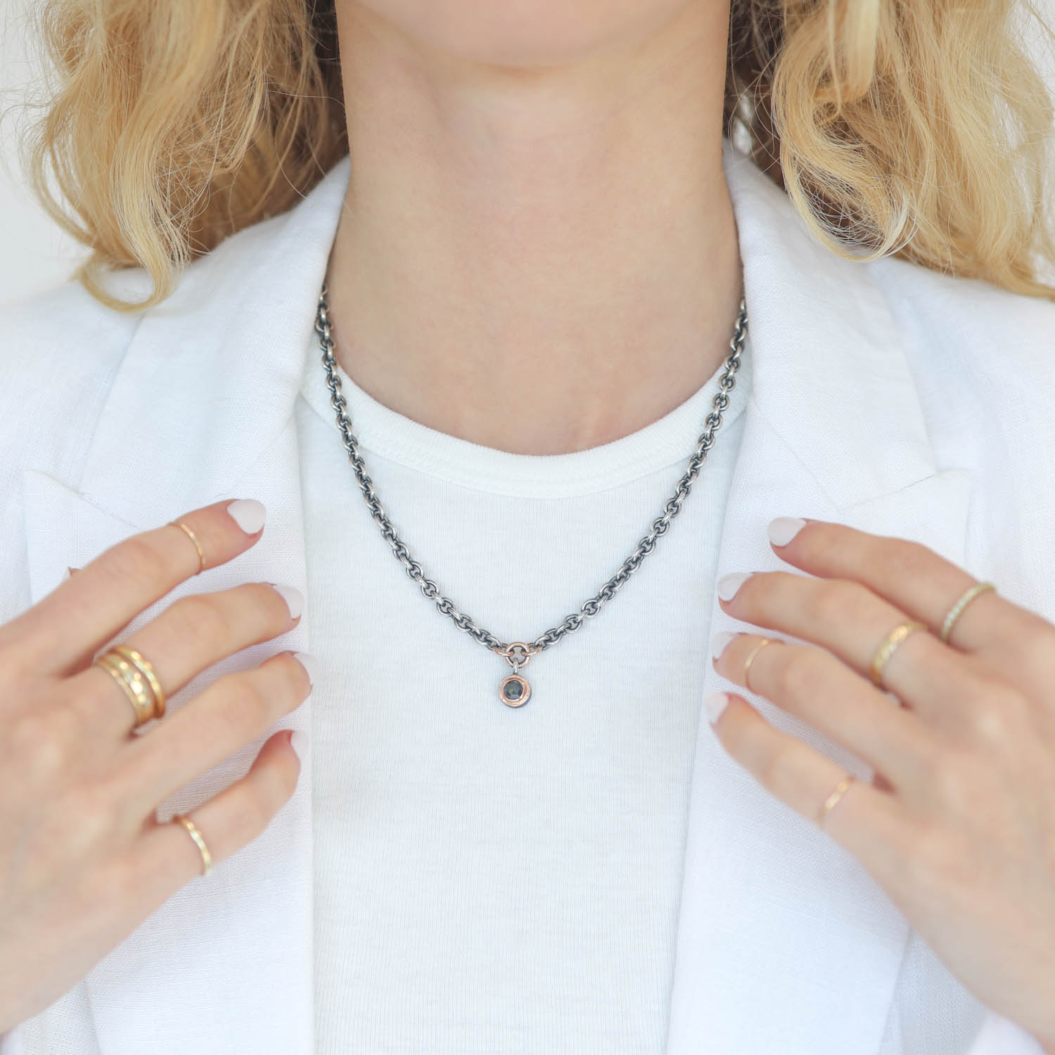Rene Escobar Trunk Show:NECKLACE IN SILVER 18K ROSE GOLD AND ROSECUT BK DIA 0.60CT