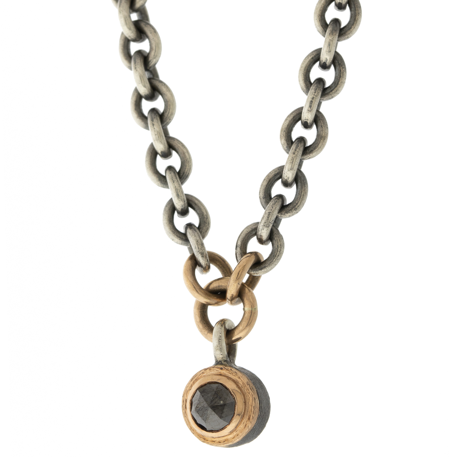 Rene Escobar Trunk Show:NECKLACE IN SILVER 18K ROSE GOLD AND ROSECUT BK DIA 0.60CT