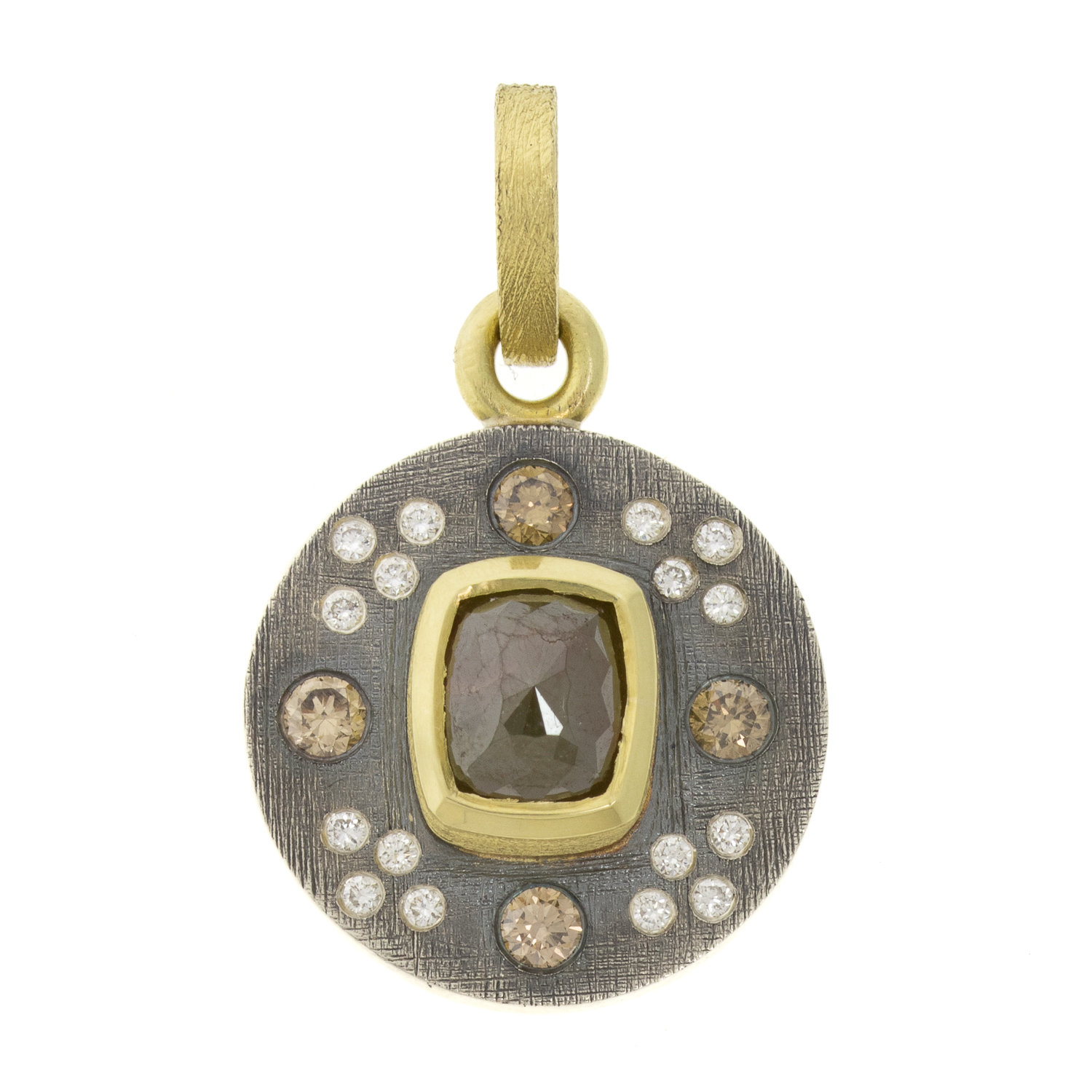 Rene Escobar Trunk Show: PENDANT IN SILVER YELLOW GOLD AND DIAMOND 1.40CT ROSE CUT DIA 0.70CT WH & CH DIA