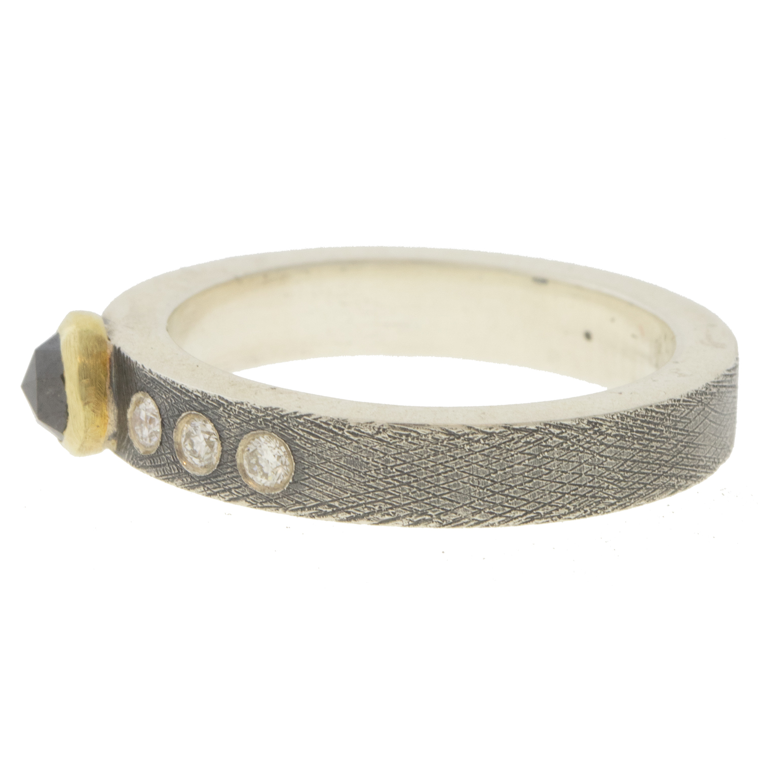 Rene Escobar Trunk show:RING IN SILVER 18K YG WHITE AND BK DIAMOND .015CT WHITE 0.35CT BK
