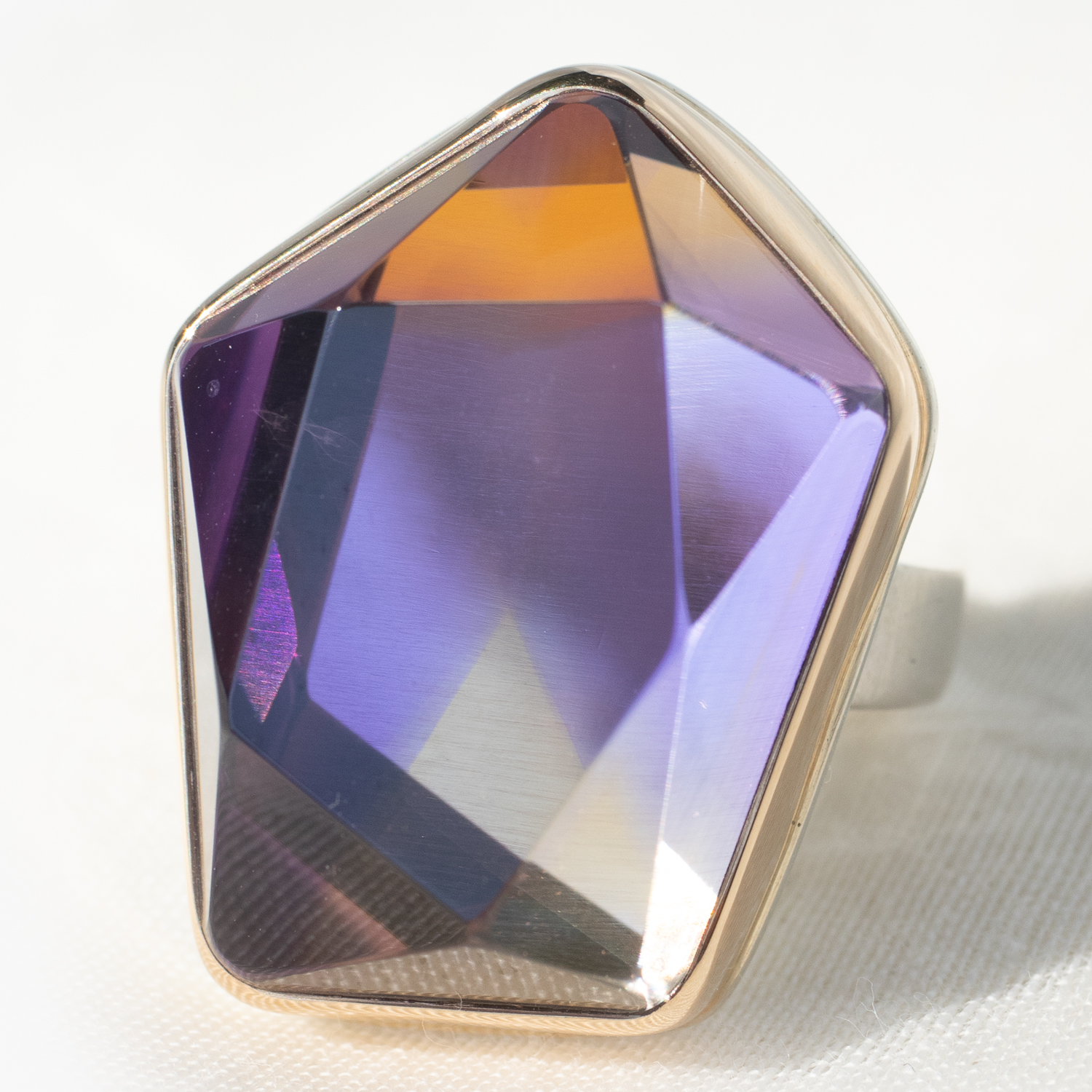 Jamie Joseph: Sterling & 14K Gold Ring w/ Vertical Asymmetrical Faceted AMETRINE on Y Band