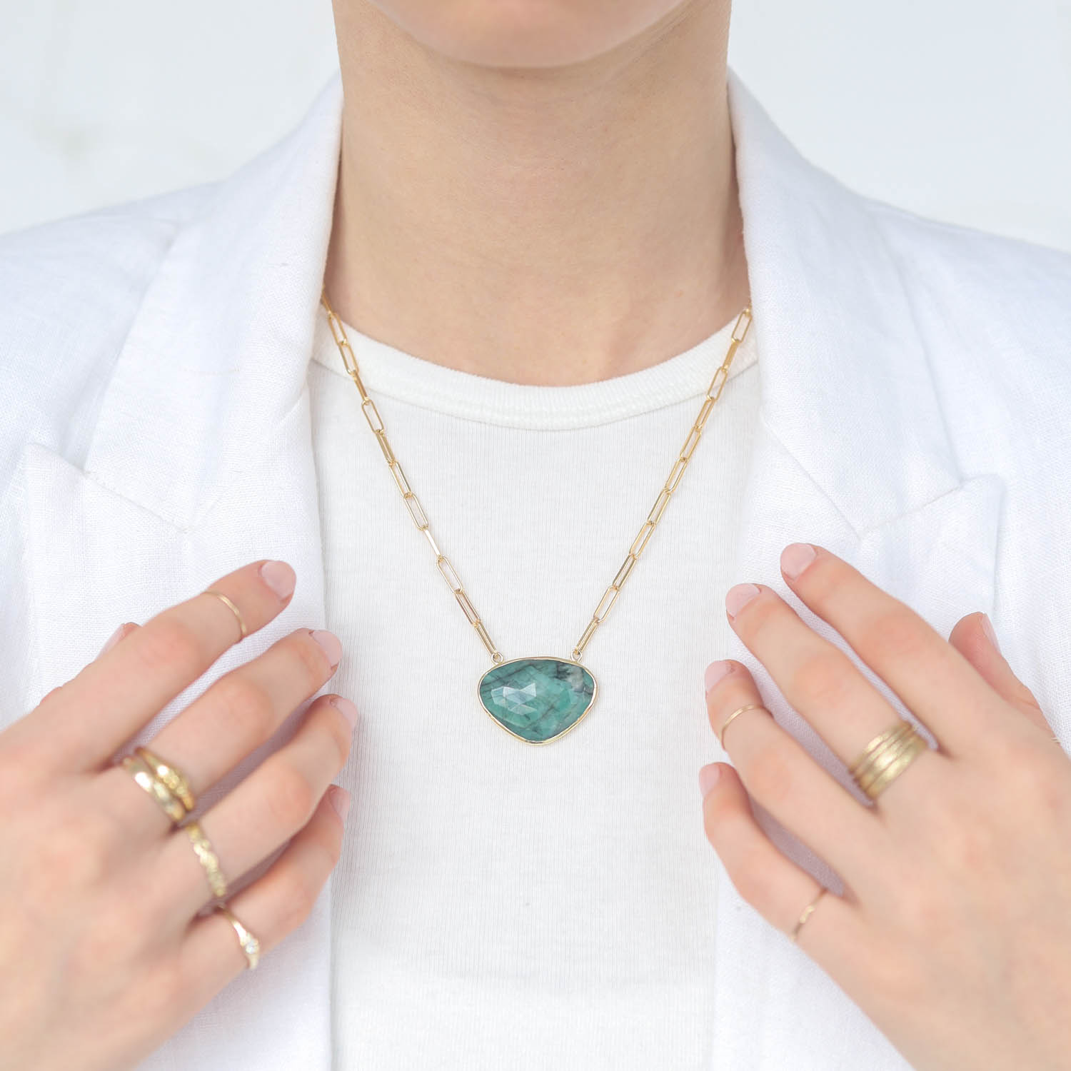 Lulu: Ember Necklace, Emerald, Measures 17" - 19" in Length
