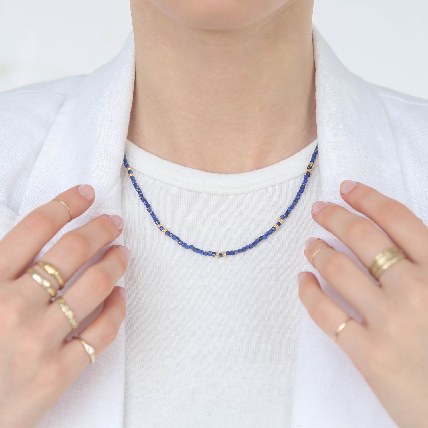 Lulu: Nox Necklace, Lapis, Measures 15 1/2" - 17 1/4" in Length