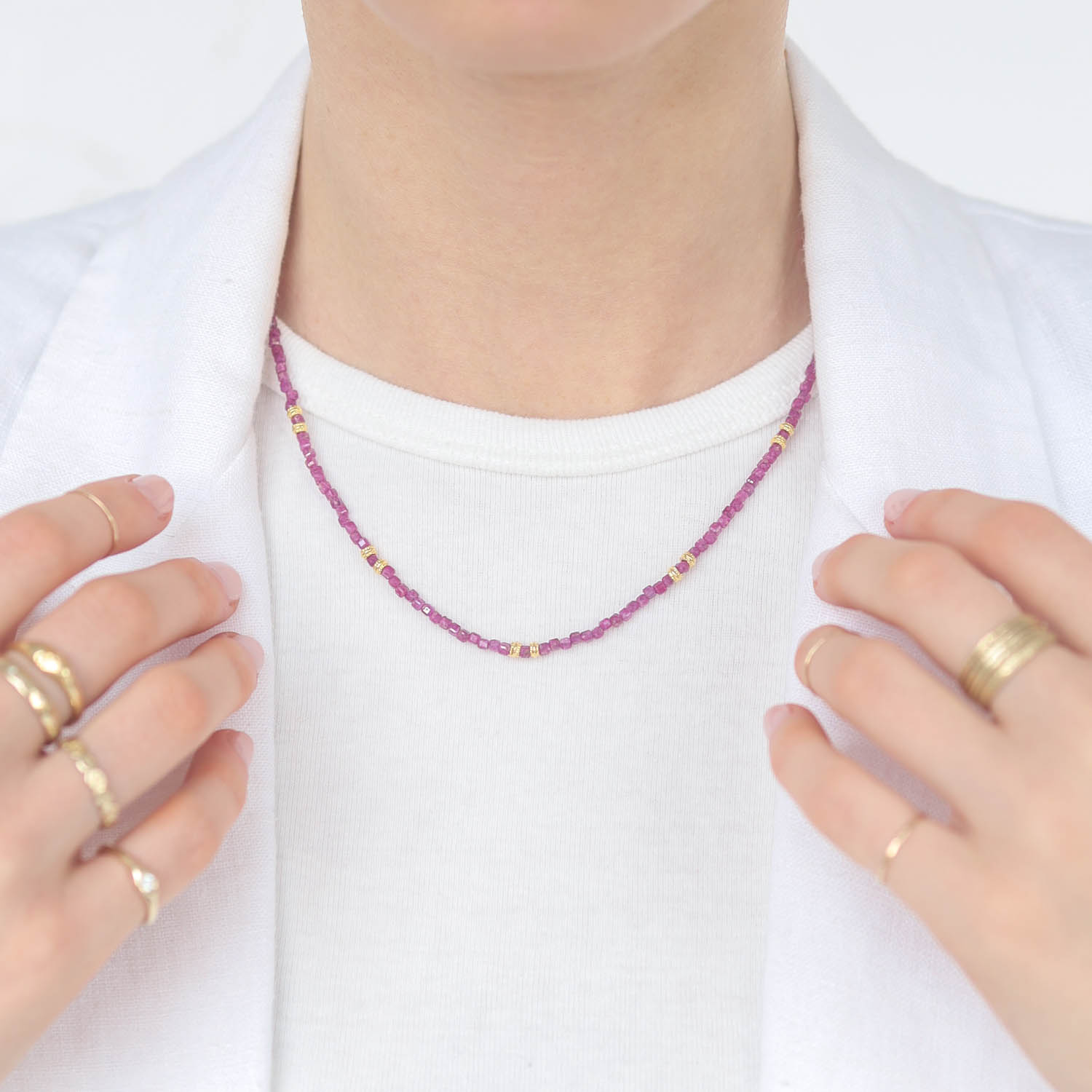 Lulu: Nox Necklace, Ruby, Measures 15 1/2" - 17 1/4" in Length