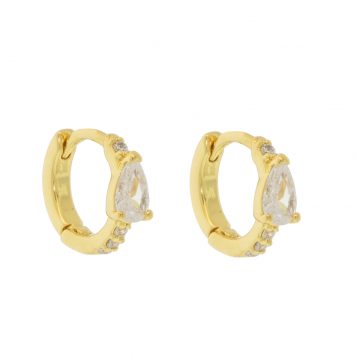 Tai: Earring, Gold Huggie with CZ and Pear Shaped Accent