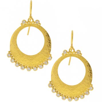 Gurhan: Earrings, Single Drop,22k,Brilliant white diamonds,0.814 ctw,18k hook, Measure 1 5/8" x  1 1/16"