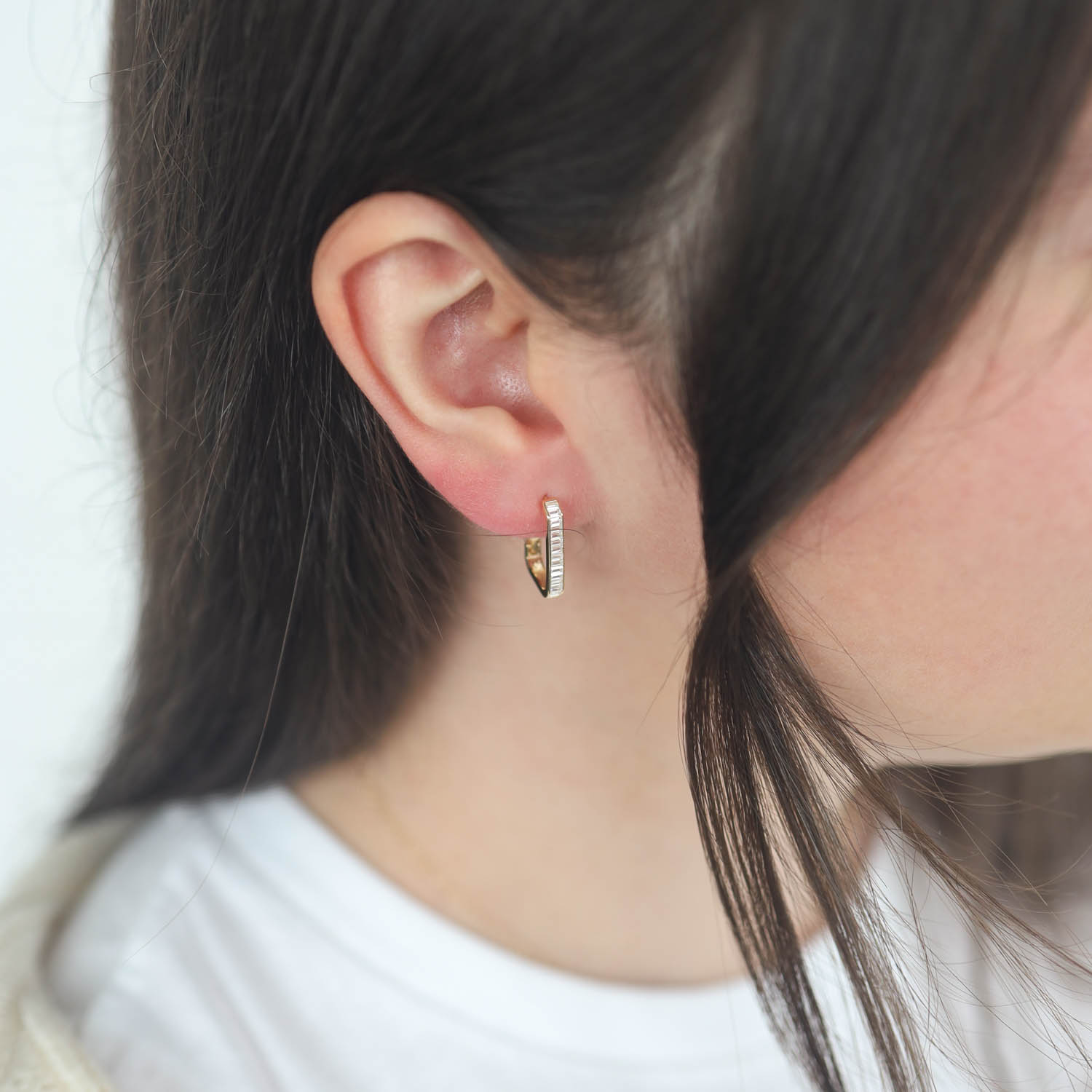 Tai: Earring, Gold Vermeil Huggie with Rectangular CZ, 12x16 mm