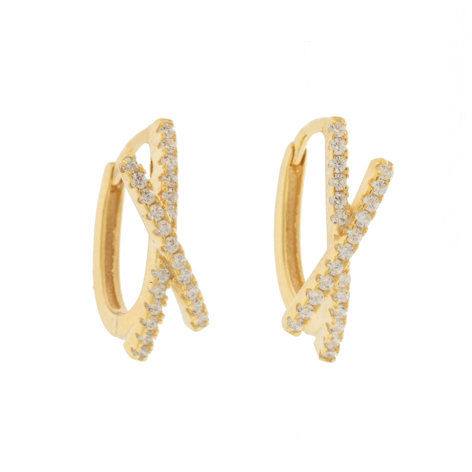 Tai: Earring, Gold Vermeil Huggie, Oval/Cross with Clear CZ, 12x5.7mm