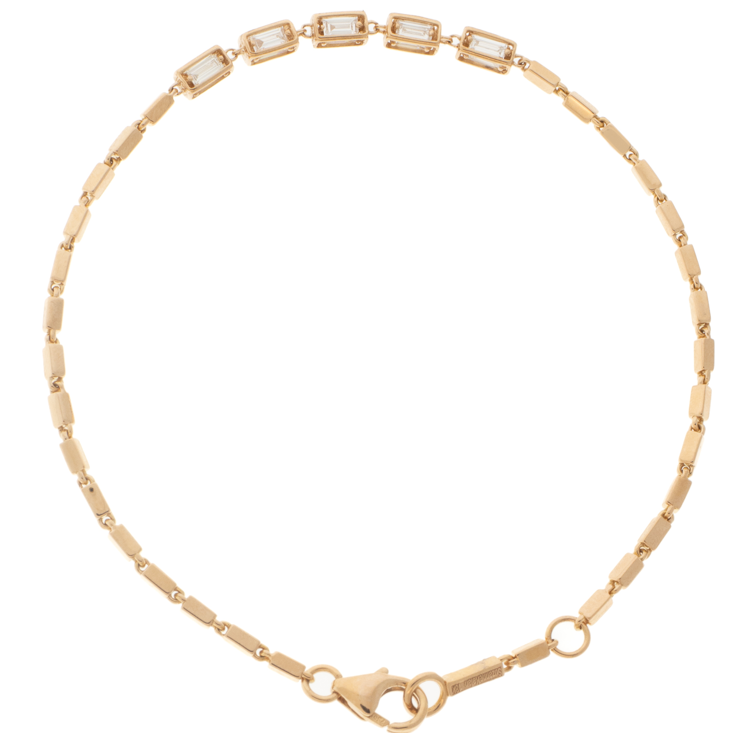Suzanne Kalan: 18K Rose Gold Golden Small Blocks Bracelet, .83ct White Diamond Baguette, 20 stones, width 3x1.5mm, 6.5/7"