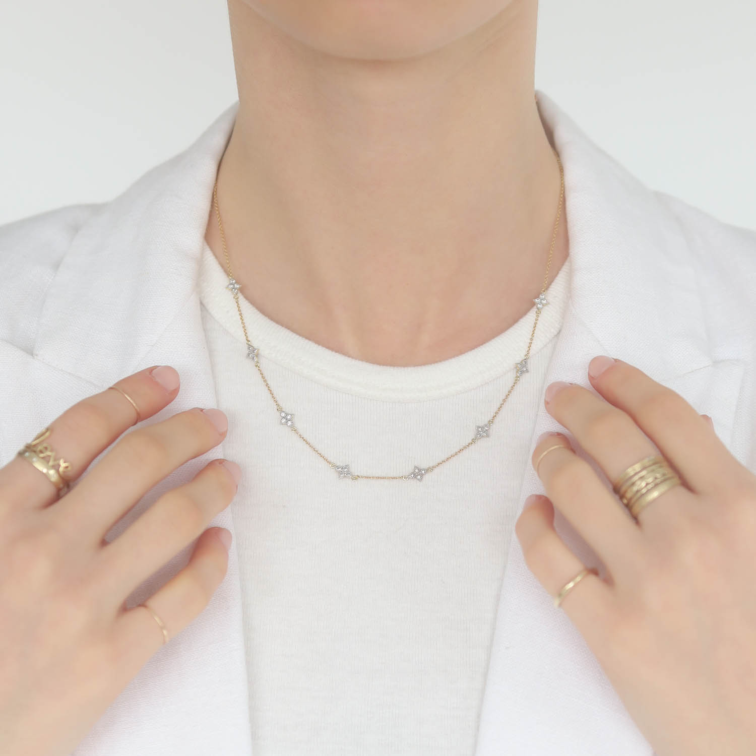 Jude Frances: Necklace, Moroccan Quad Diamond Station Chain, 18k yg, GSI Diamonds .37tcw
