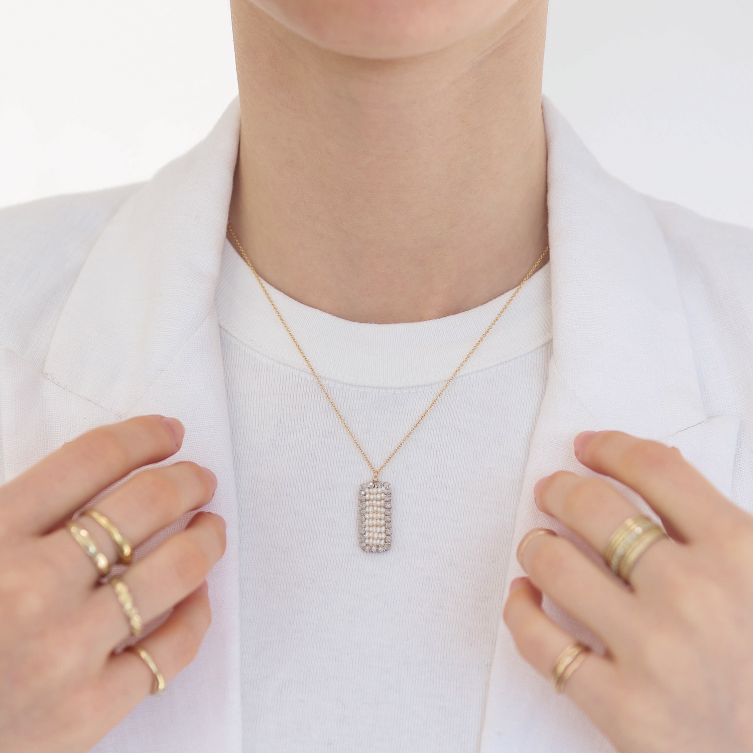 Dana Kellin : Necklace,Pearl Tablet pendant, 1 x 3/8, 17"
