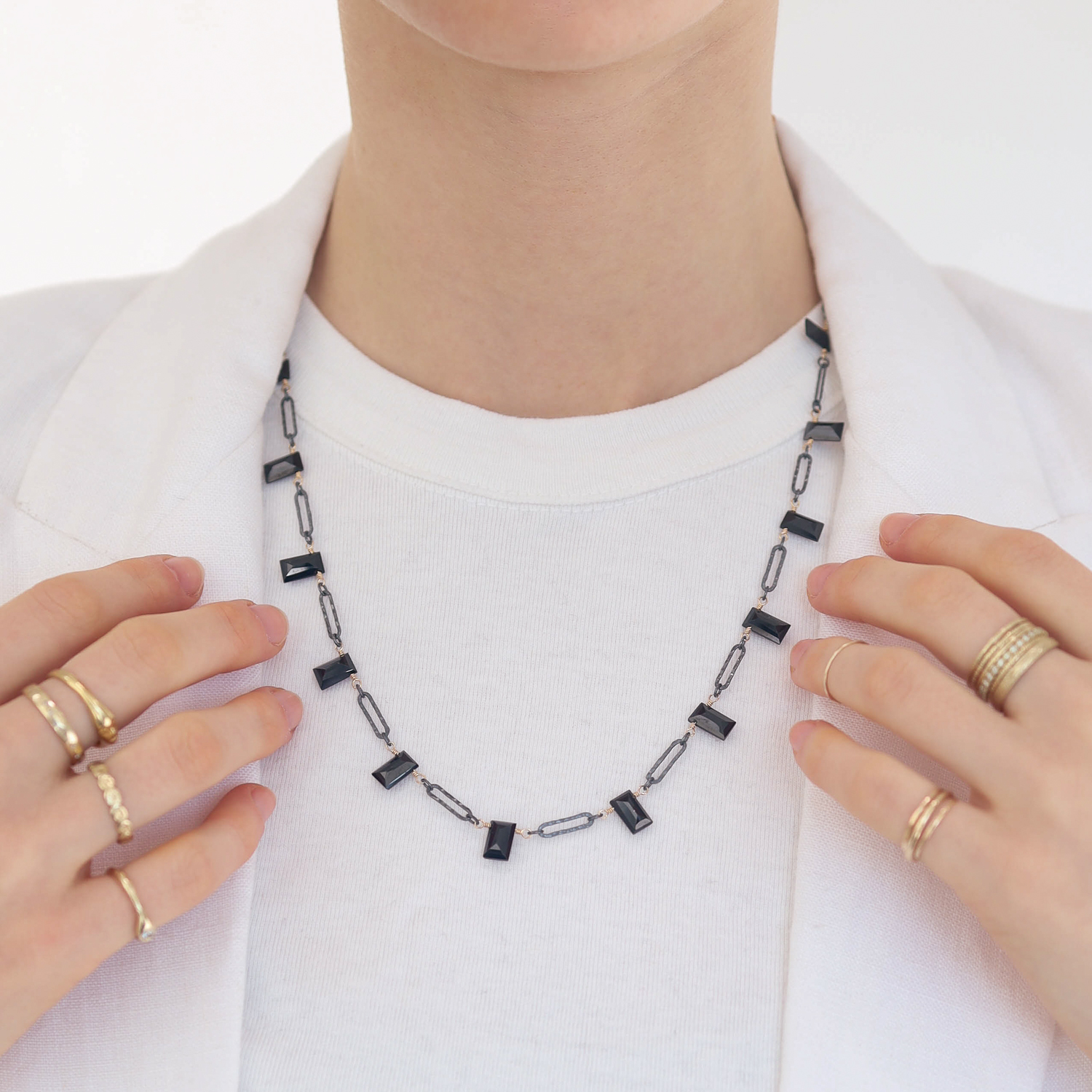 Dana Kellin : Necklace,black spinel chicklets,oxidized silver paperclip clain