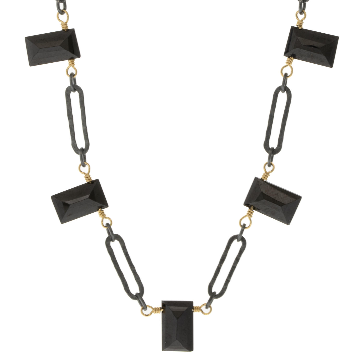 Dana Kellin : Necklace,black spinel chicklets,oxidized silver paperclip clain