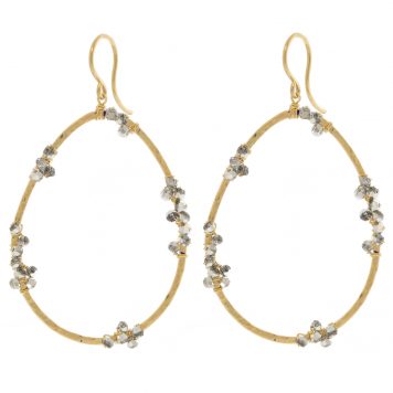 Dana Kellin : Earrings,Crystal stations on open teardrop rim,gold fill