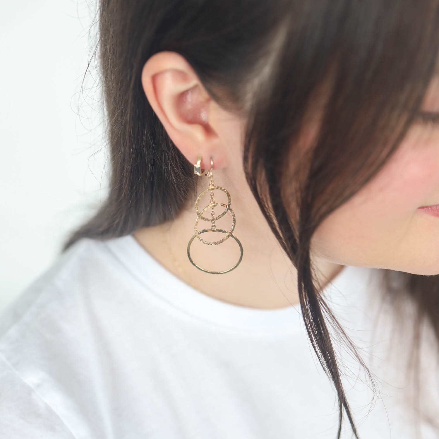 Dana Kellin : Earrings,Hammered double circle,NO crystals,gold fill