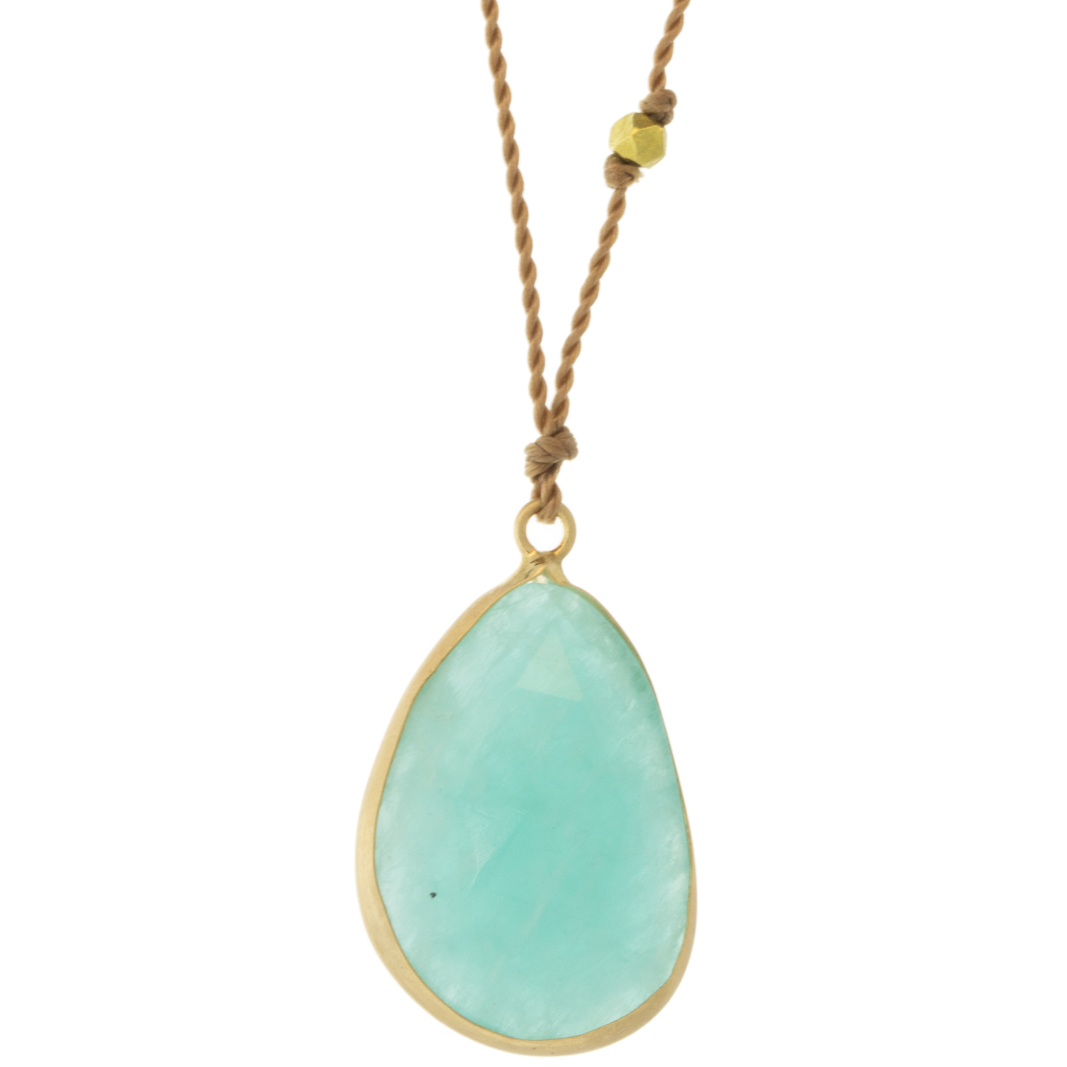 Margaret Solow: Necklace, Amazonite, 14K yellow gold, Light Nylon cord