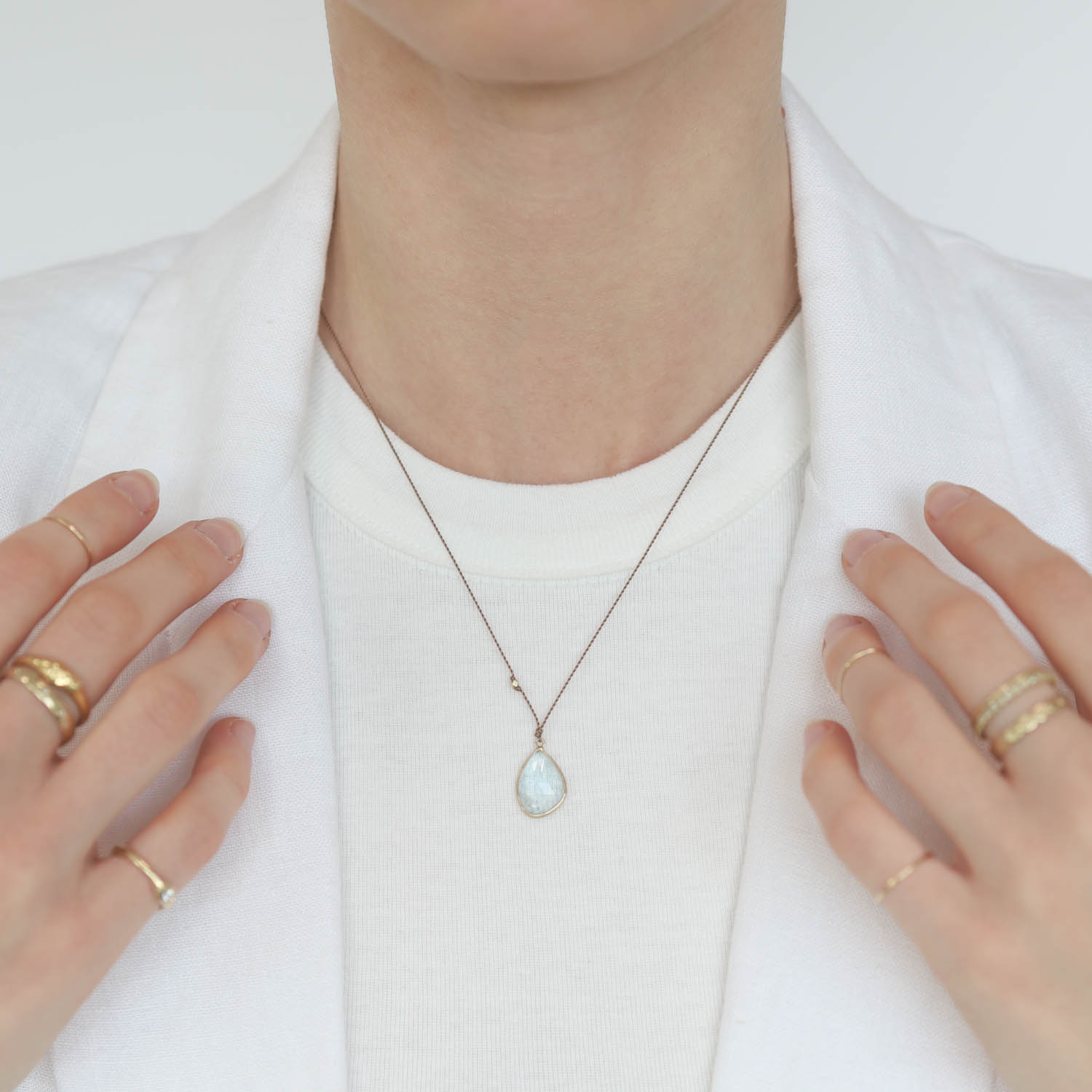 Margaret Solow: Necklace,Aquamarine, 14K yellow gold, Nylon cord