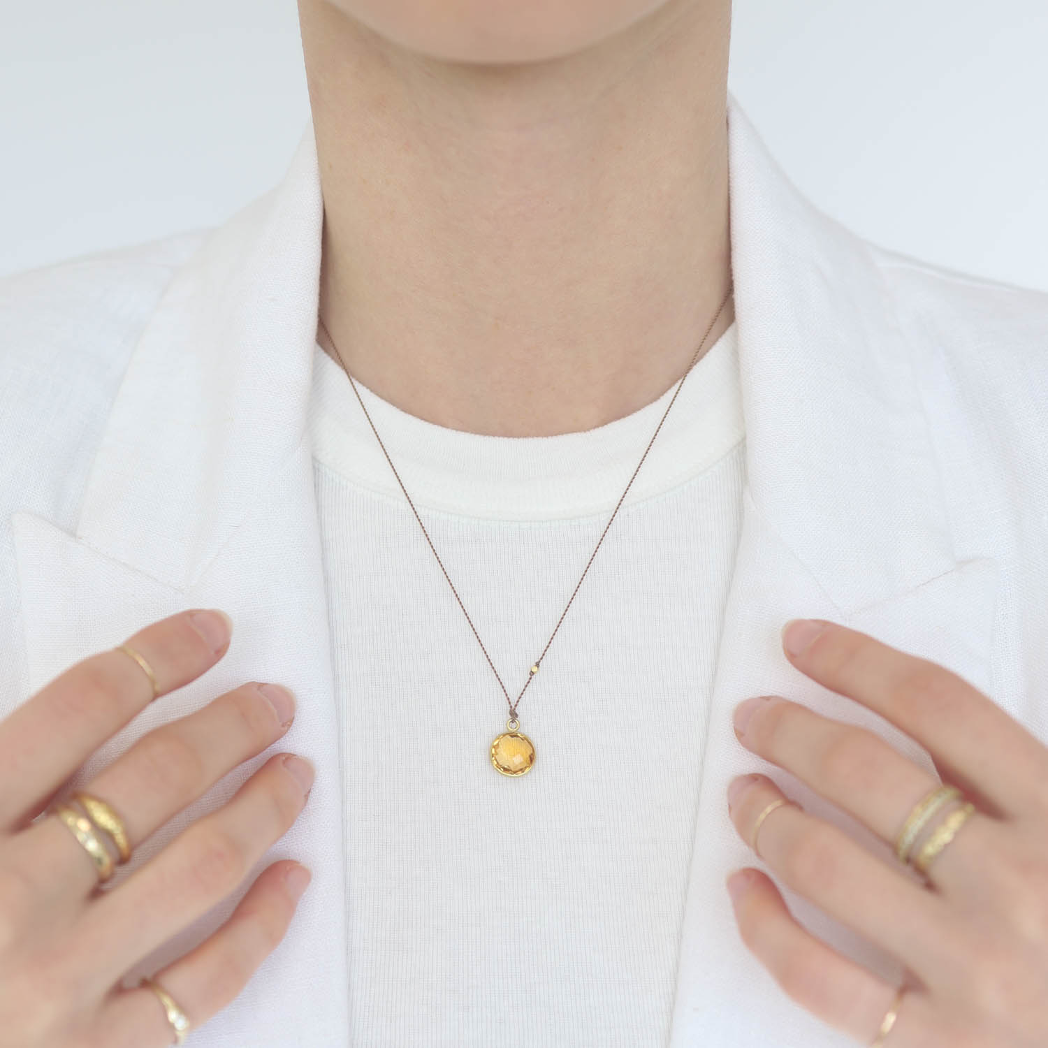 Margaret Solow: Necklace,Citrine,18K yellow gold,Light Nylon cord