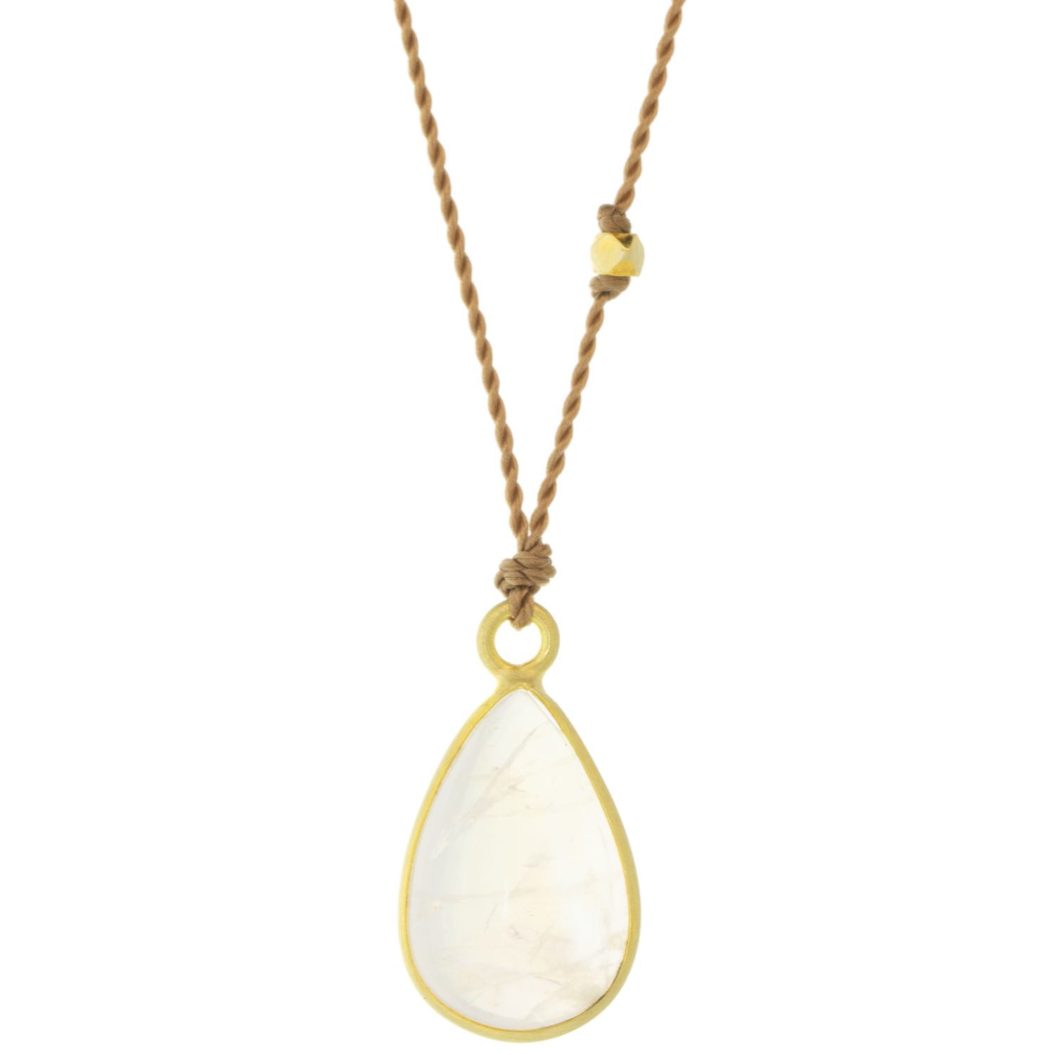 Margaret Solow: Necklace, Cabochon moonstone, 18K yellow gold, Nylon cord