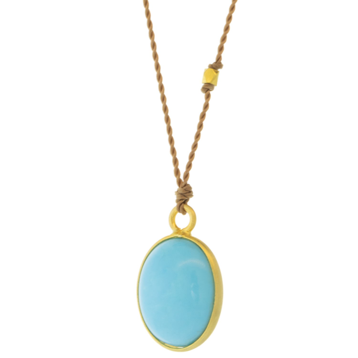 Margaret Solow: Necklace, Sleeping Beauty Turquoise Cabochon, 18K yellow gold, Nylon cord