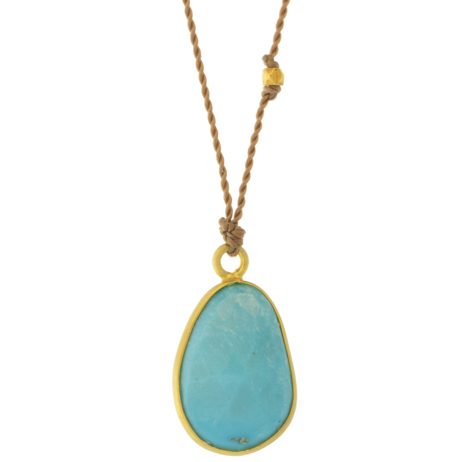 Margaret Solow: Necklace, Turquoise, 18K yellow gold, Nylon cord