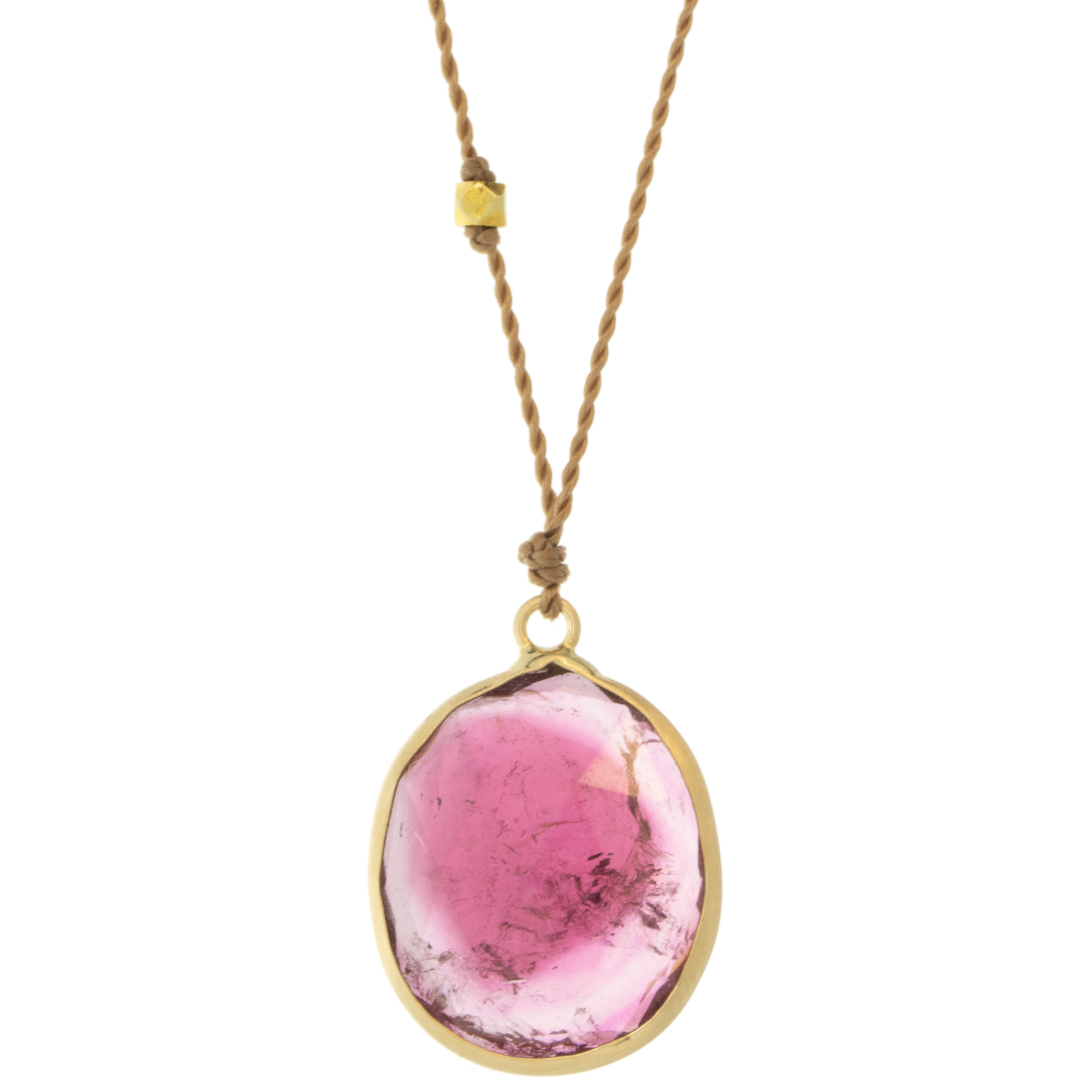 Margaret Solow: Necklace, Watermelon Tourmaline, 14K yellow gold, Nylon cord
