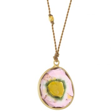 Margaret Solow: Necklace, Watermelon Tourmaline, 14K yellow gold, Nylon cord