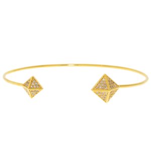 Tai: Gold Open Bracelet w/ Gold/Clear CZ Pyramid