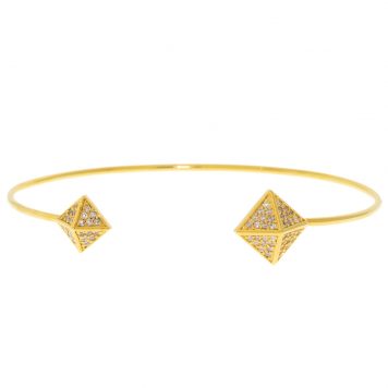 Tai: Gold Open Bracelet w/ Gold/Clear CZ Pyramid