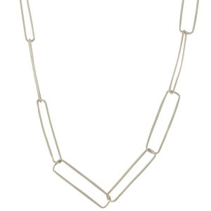 Jane Diaz: Sterling silver delicate hammered paper clip link chain 22" at Longest Length Adjustable, Links Measure 3/16" x 3/4"