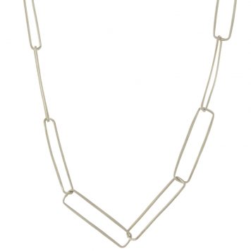 Jane Diaz: Sterling silver delicate hammered paper clip link chain 22" at Longest Length Adjustable, Links Measure 3/16" x 3/4"